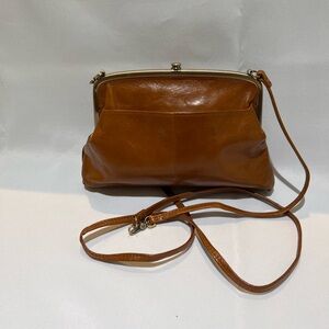 HOBO. Camel leather snap closure crossbody.